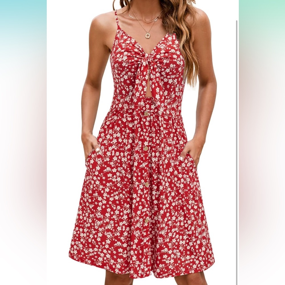 Red and White Spaghetti Strap Sundress - Picture 1 of 9